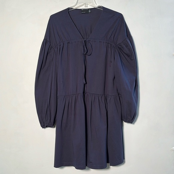 ASOS Dresses & Skirts - ASOS Peasant Tiered Oversized V-Neck Drawstring Chest 3/4 SLV Navy Mini 6 Tall